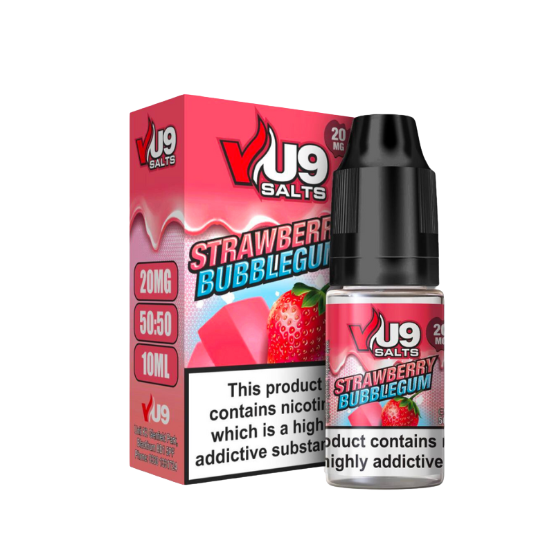 Strawberry Bubblegum Nic Salt 10ml Nicotine E Juice by VU9 - 99p Eliquid