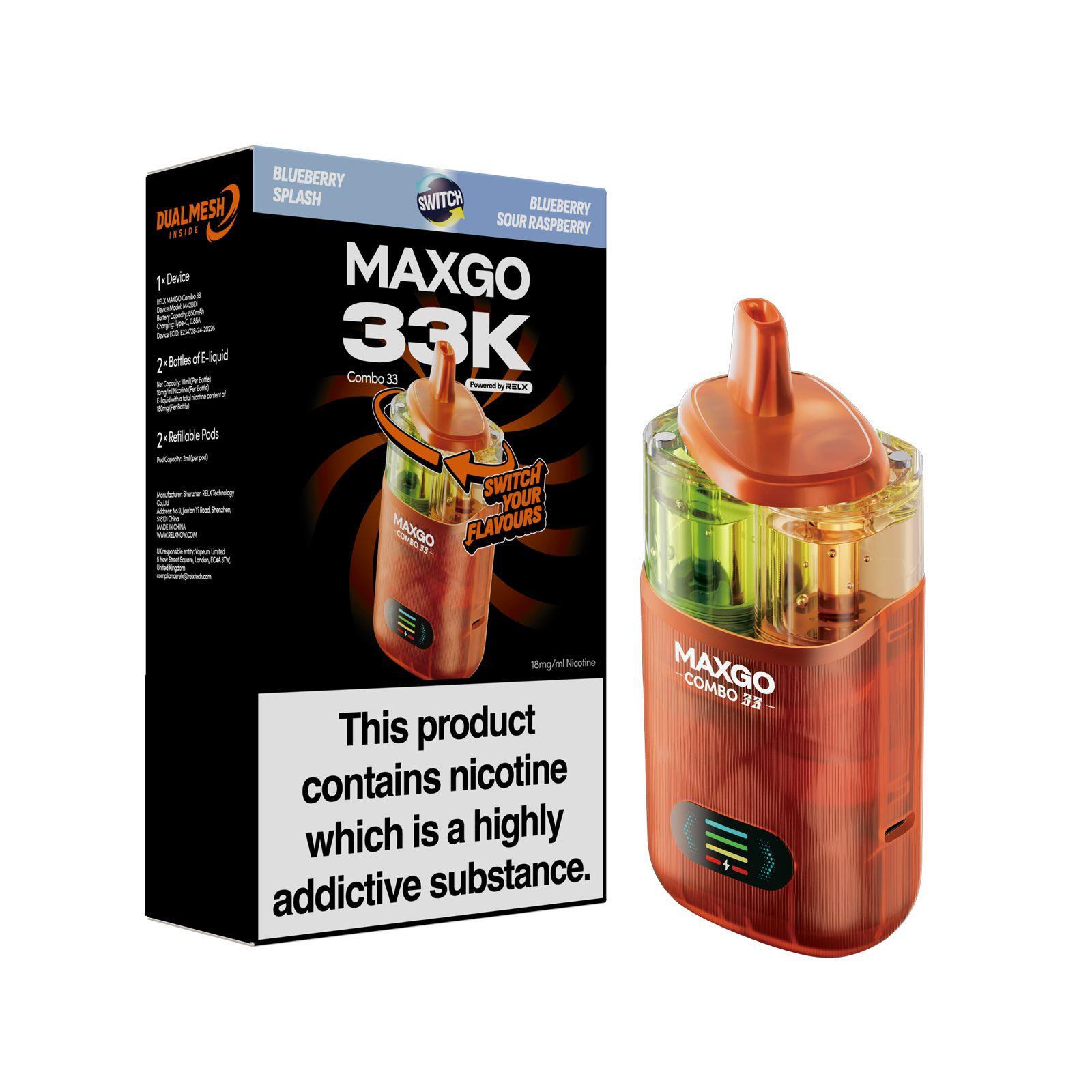 RELX Maxgo Combo 33k, 33000 Puffs Prefilled Pod Kit Dual Flavor